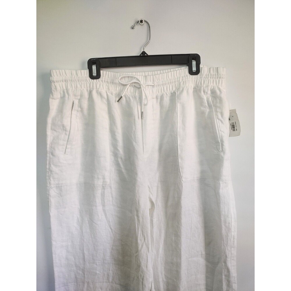 New Athleta Retreat 100% Linen Wide‎ Leg Pants White Size 22 NWT Pull On Travel - Picture 7 of 11